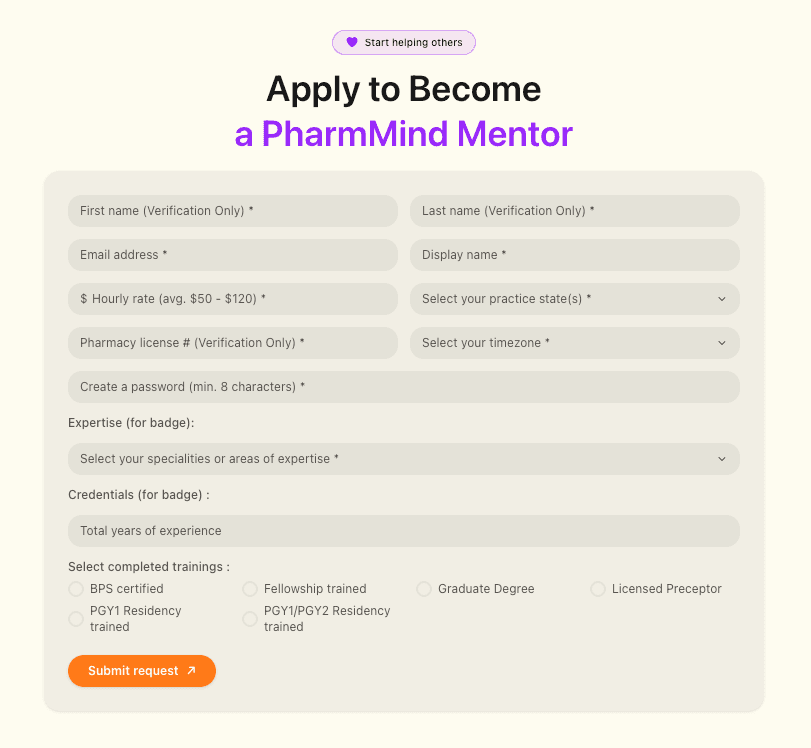 The PharmMind mentor application form