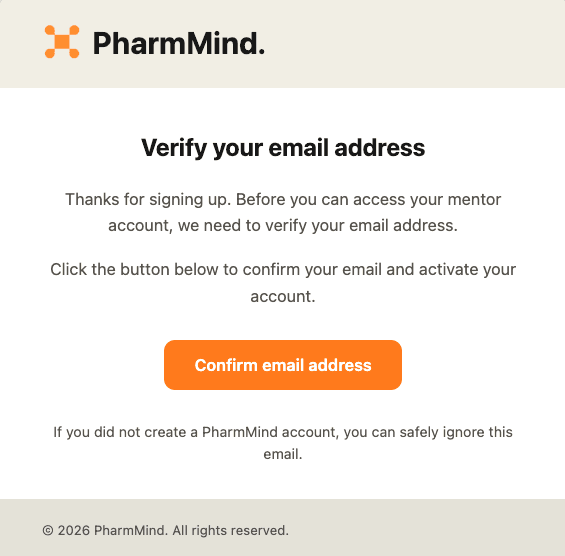 PharmMind "Verify your email address" email